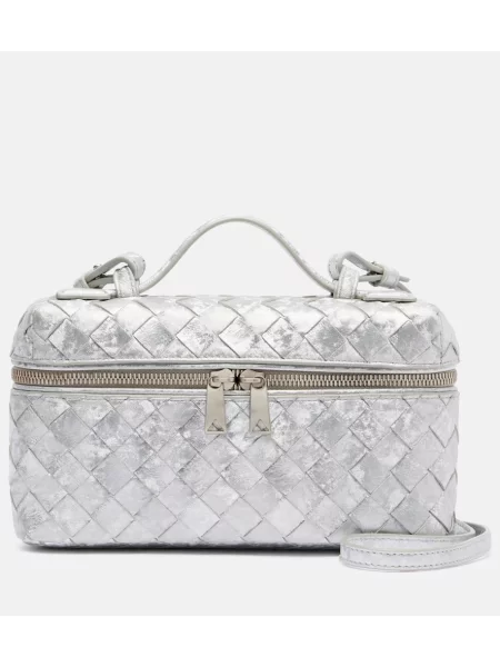 Geanta de piele Bottega Veneta Handle din piele argintiu