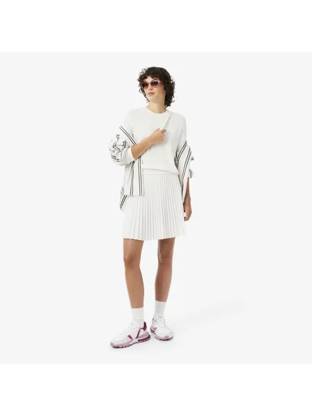 Lacoste Sweter 3D Z Okrągłym Kołnierzykiem Kremowy biały