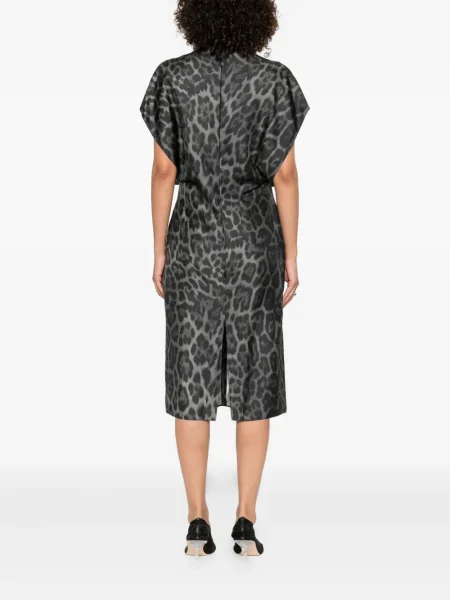 Rochie midi Stella Mccartney cu imagine cu model leopard cu decolteu în V gri