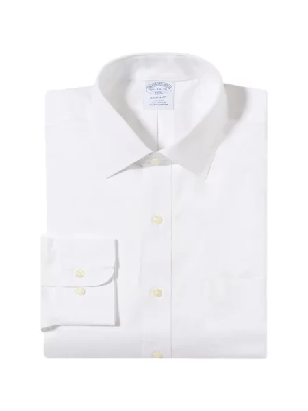 Gulerat cămașă Brooks Brothers din țesătură twill alb