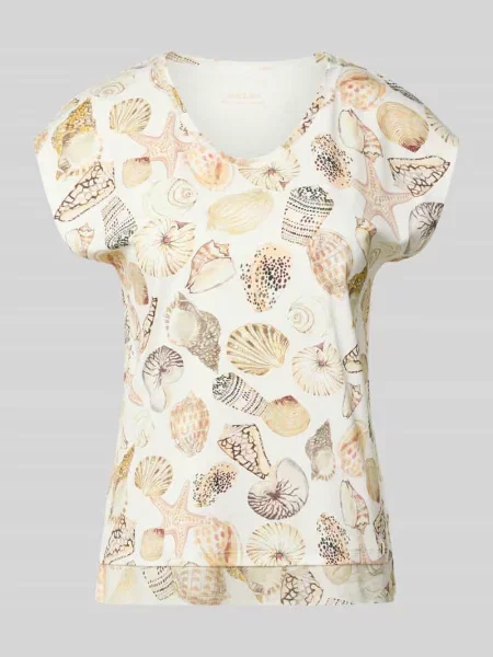 Męski t-shirt w kroju regular fit z nadrukiem z motywem na całej powierzchni Marc Cain biała