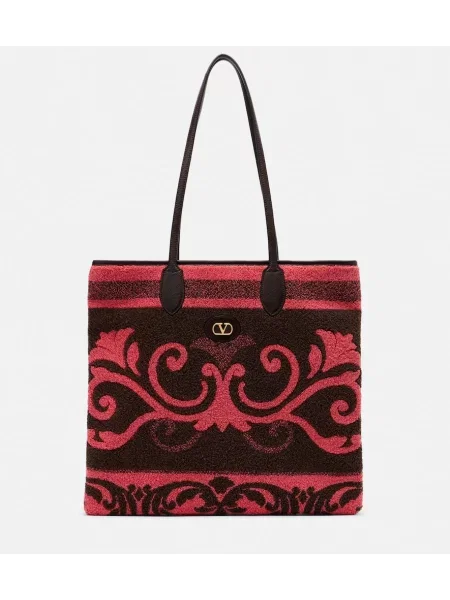 Geantă shopper Valentino Garavani din material terry roz