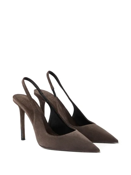 Pantofi cu toc Brunello Cucinelli din piele de căprioară slingback maro