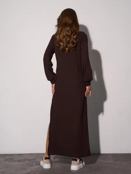 Сукня максі ISSA Plus темно-коричневий комбінований верх коричнева