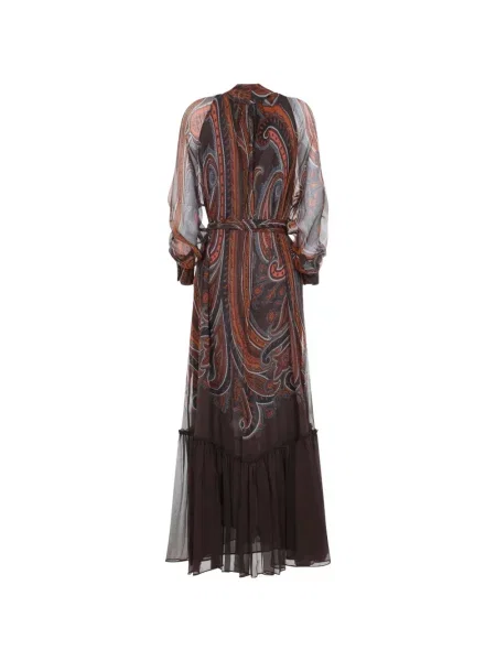 Rochie maxi Etro cu funde cu model paisley maro
