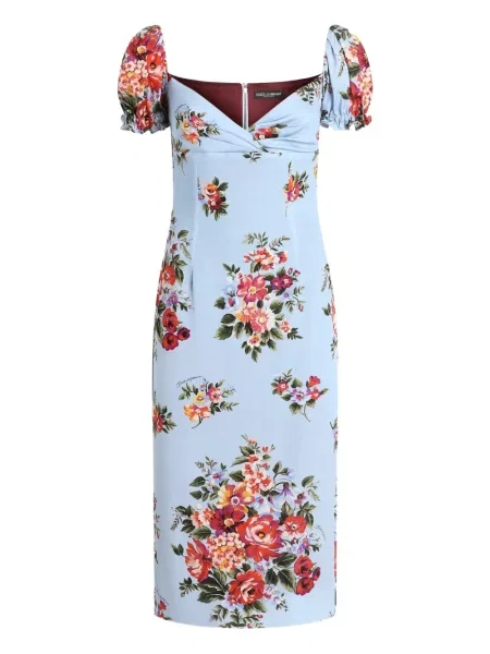 Rochie midi Dolce & Gabbana cu model floral cu imagine până la genunchi albastru