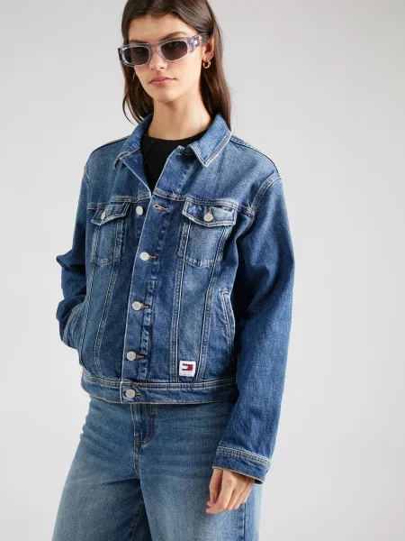 Tommy Jeans Džínsová bunda Mom Fit modrá