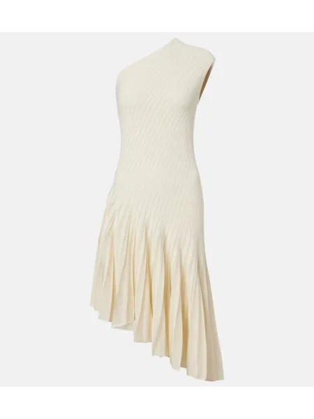 Rochie midi Alaïa plisată până la genunchi de costum bej