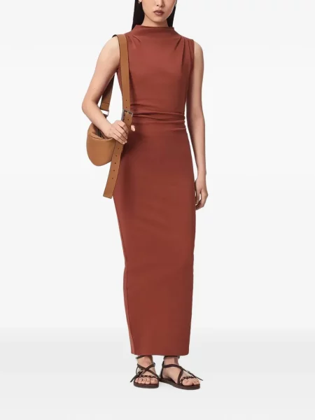 Rochie maxi Allsaints fără mâneci drapată maro