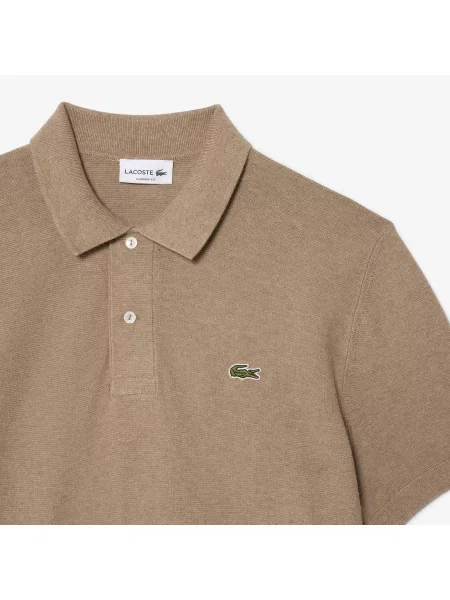 Lacoste Sweter Z Kołnierzykiem Polo Z Krótkim Rękawem Classic Fit Jasnobrązowy brązowy