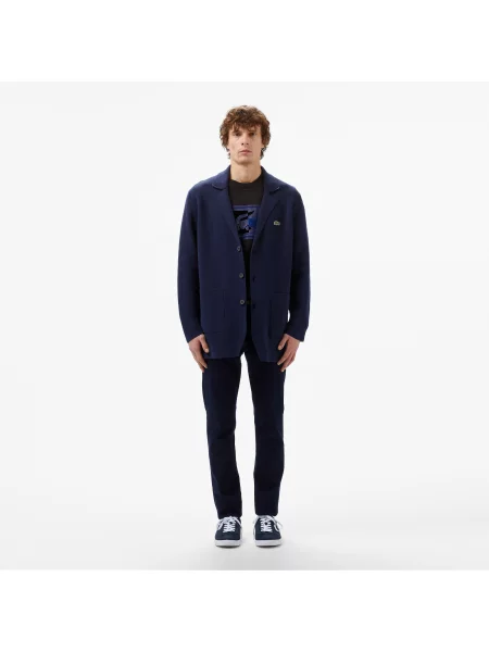 Lacoste Kardigan Z Dekoltem V Classic Fit granatowy