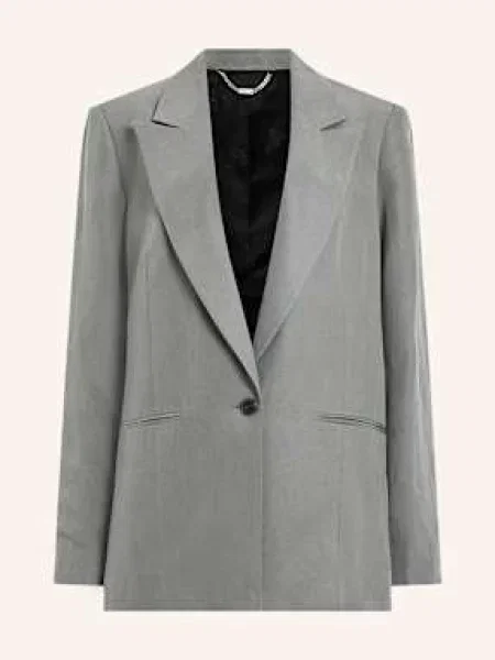 AllSaints marynarka z domieszką lnu AVERIE jednorzędowa gładka szary