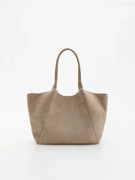 Reserved Geantă shopper din imitație de piele întoarsă bej