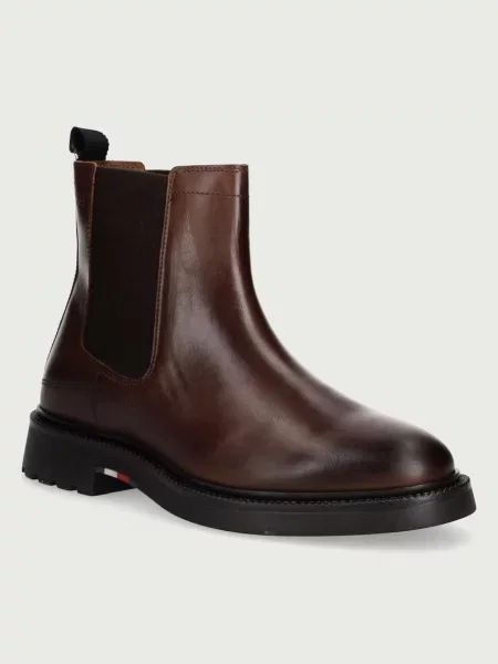 Tommy Hilfiger μπότες τσέλσι ανδρικές δερμάτινες CORPORATE CASUAL LTH CHELSEA καφέ