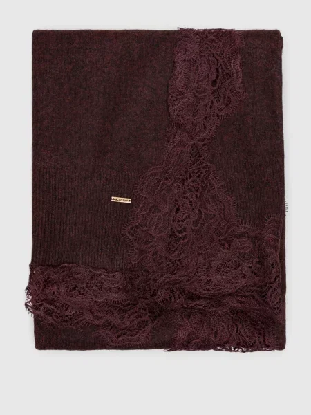 Бордовий шарф з мереживом Twinset