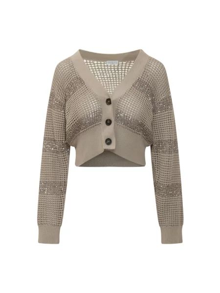 Kardigan Brunello Cucinelli ażurowy beżowy
