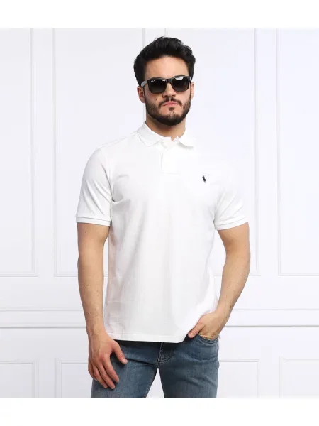 Tricou polo Polo Ralph Lauren plasă clasic alb