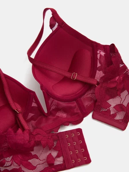 Бюстгальтер пуш-ап з мереживом бордовий