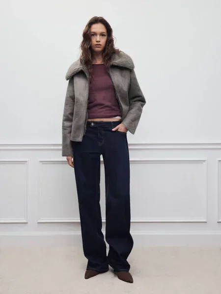 Futrzany płaszcz oversize Teen XXS MANGO TEEN szary