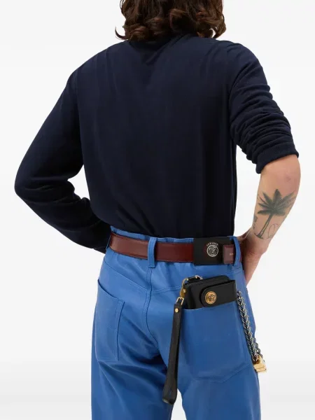 Pulover Versace de lână cu decolteu rotund albastru