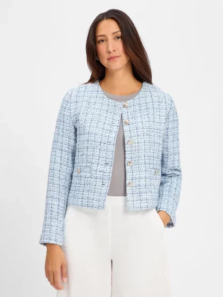 Marie Lund kurtka pudełkowa Vivien Kobiety wypukły wzór tkaniny 34 niebieski