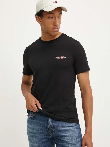 Тениска Guess Jeans с принт черно