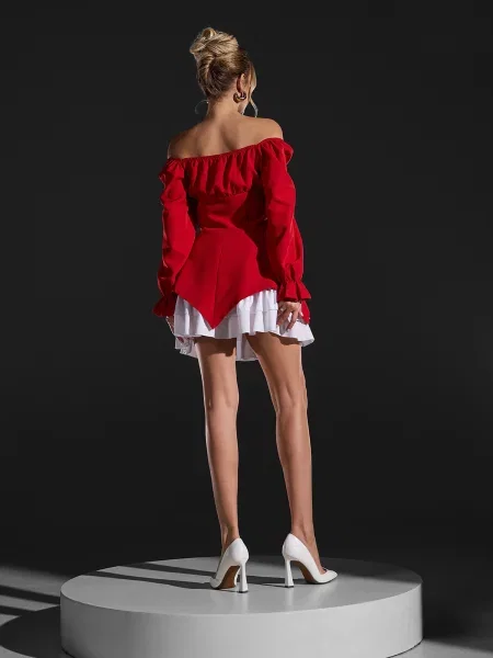 Сукня міні ISSA Plus комбінований верх червоний