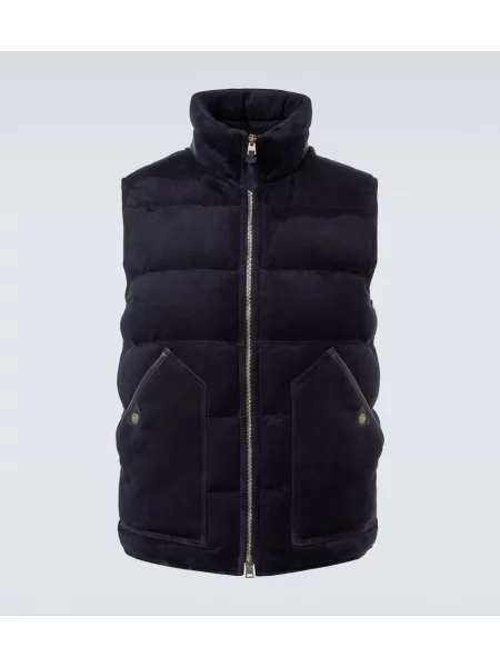 Vestă din puf Tom Ford din piele de căprioară albastru