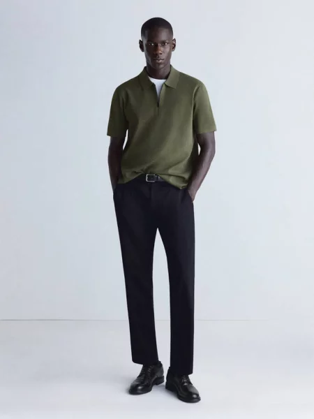 Koszulka polo comfort stretch z zamkiem Coolmax® khaki Mężczyzna S MANGO MAN