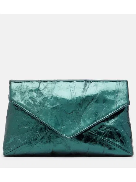 Geantă plic Dries Van Noten din piele verde
