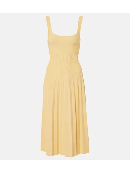 Rochie midi Staud plisată până la genunchi de costum galben
