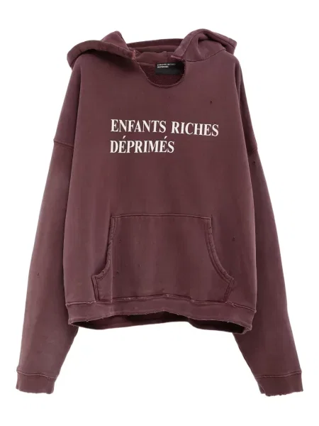 Džemperis su gobtuvu Enfants Riches Déprimés su nubrozdinimais raudona