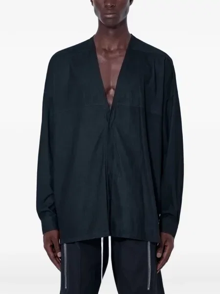 Cămașă Rick Owens din piele cu decolteu în V negru