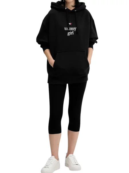 Tommy Jeans hanorac de cu glugă cu imprimeu negru