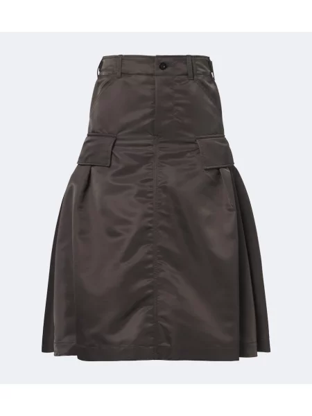 Fustă midi Sacai din țesătură twill verde