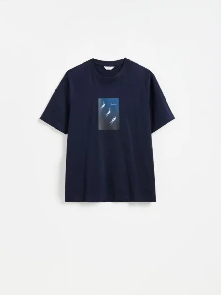Reserved Tricou regular cu mercerizat bleumarin