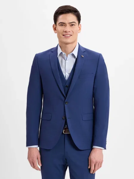 Finshley & Harding London marynarka od garnituru modułowego Mężczyźni Slim Fit Sztuczne włókno jednolity 42 niebieski