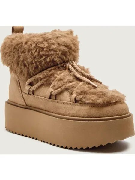 INUIKII Bocanci TEDDY PLATFORM | shearling | zamsz bej