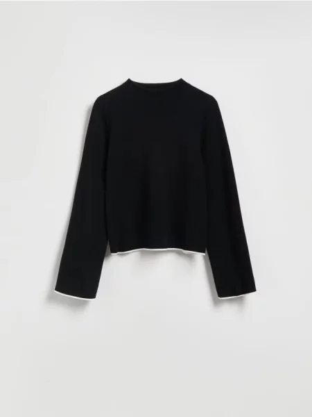 Reserved Sweter z kontrastową lamówką czarny