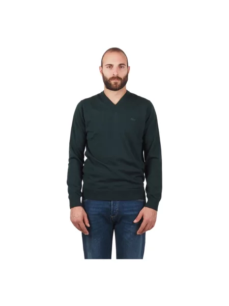 Lniany sweter Lacoste zielony