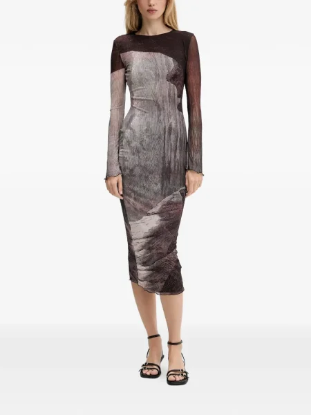 Rochie maxi Desigual până la genunchi de costum maro