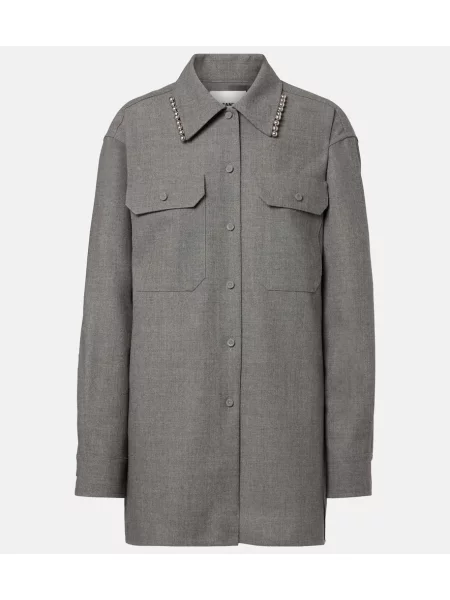 Top Jil Sander wełniany z koralikami szary