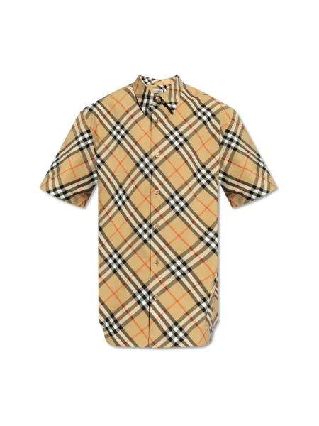 Koszula z krótkim rękawem Burberry w kratę popelinowa retro beżowa