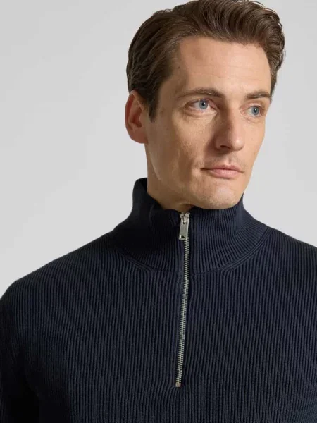 Sweter z dzianiny z kołnierzem Lindbergh granatowy