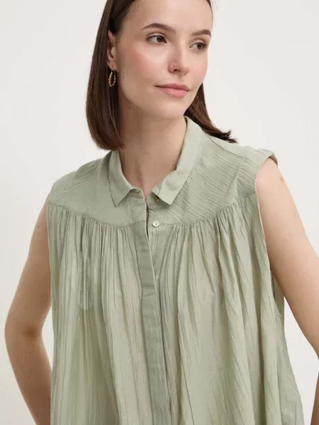 Риза Pepe Jeans MINA дамска със свободна кройка с класическа яка зелено