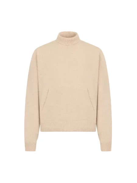 Lniany sweter z golfem Dsquared2 beżowy