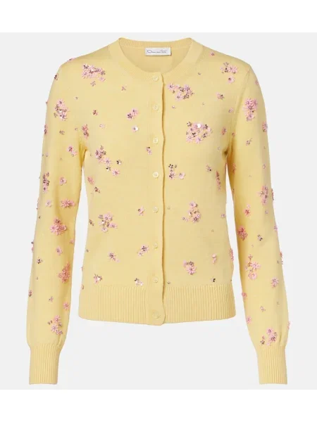 Cardigan Oscar De La Renta de lână de cristal galben