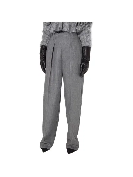 Pantaloni Elisabetta Franchi de lână cu cordon gri
