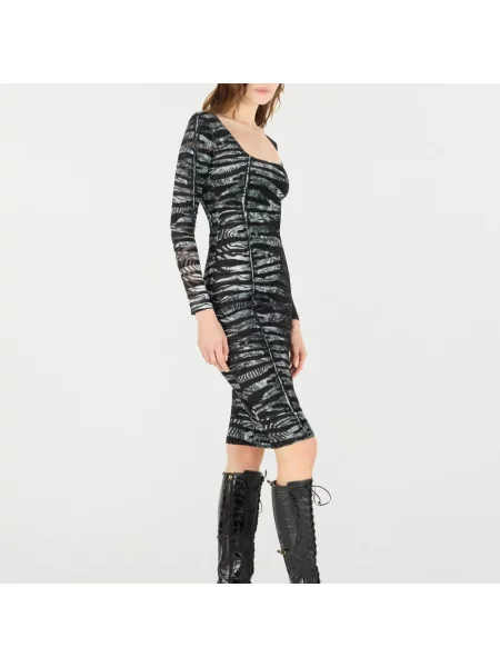 Sukienka Roberto Cavalli skórzana w zebrę czarna