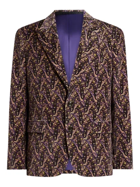 Geacă Etro de catifea cu model floral maro